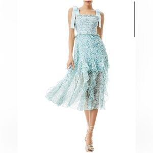 Alice & Olivia Jocelyn smock midi dress with ribbon straps (size 4)